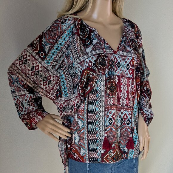 Miss Me Blouse Women's Small Colorful Peasant Relaxed Tunic Take A Chance Top - Picture 4 of 15